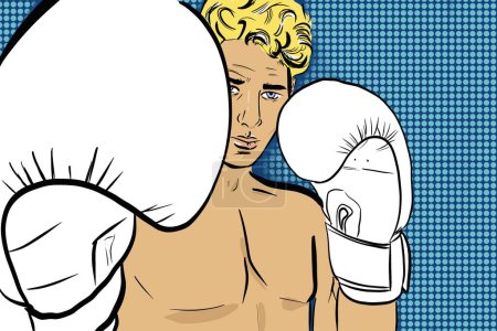 Téléchargez les photos : Illustration de style pop art d'un beau jeune boxeur masculin - en image libre de droit