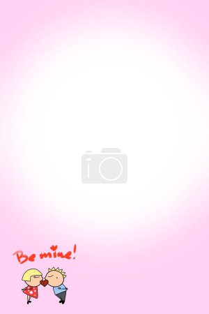 Photo for Be mine cute cartoon couple kissing valentines day card illustration - Royalty Free Image