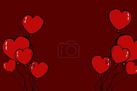 Téléchargez les photos : Beaucoup de ballons rouges en forme de coeur sur fond rouge, l'espace de copie de la Saint-Valentin - en image libre de droit