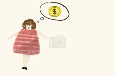 Téléchargez les photos : Femme stressée penser à l'illustration de l'argent - en image libre de droit