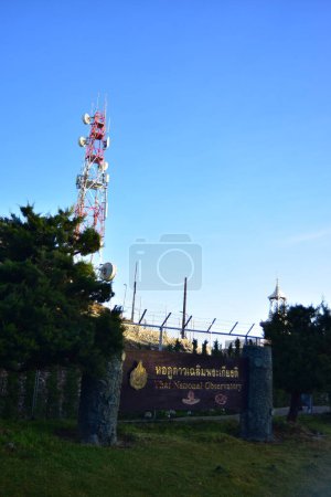 Large telecommunication tower with antennas, Thailand. 