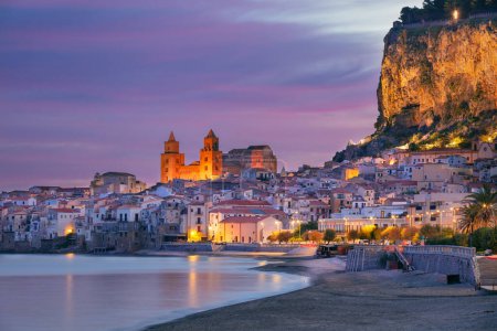 Photo for Cefalu, Sicily, Italy. Cityscape image if coastal town Cefalu in Sicily at dramatic sunrise. - Royalty Free Image