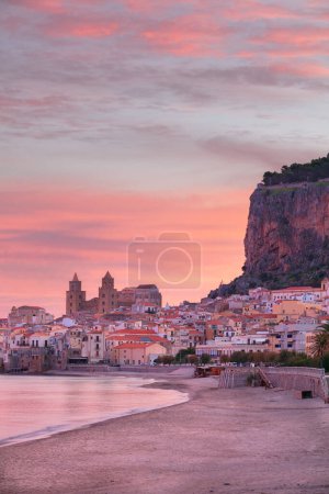 Photo for Cefalu, Sicily, Italy. Cityscape image if coastal town Cefalu in Sicily at dramatic sunrise. - Royalty Free Image