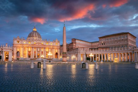 Photo for Vatican City, Rome, Italy. Cityscape image of illuminated Saint Peter's Basilica and St. Peter's Square, Vatican City, Rome, Italy at sunrise. - Royalty Free Image