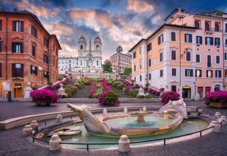 Photo for Spanish Steps, Rome, Italy. Cityscape image of Spanish Steps and Barcaccia Fountain in Rome, Italy at sunrise. - Royalty Free Image
