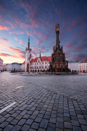 Photo for Olomouc, Czech Republic. Cityscape image of downtown Olomouc, Czech Republic with Olomouc City Hall and Honorary Holy Trinity Column at summer sunrise. - Royalty Free Image