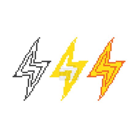 Téléchargez les illustrations : Thunder bolt. Pixel art icon vector illustration - en licence libre de droit