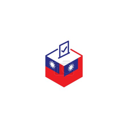 Taiwan election concept, democracy, voting ballot box with flag. Vector icon illustration