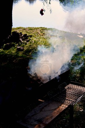 Photo for Fire burning on the grill. grill close-up. burning wood in a fire close-up - Royalty Free Image