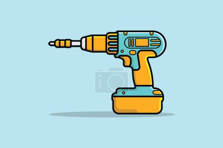 Illustration for Drill with Screwdriver vector illustration. Tools object icon concept. Repairing tool and working tool drill vector design. Wireless drill machine on blue background. - Royalty Free Image