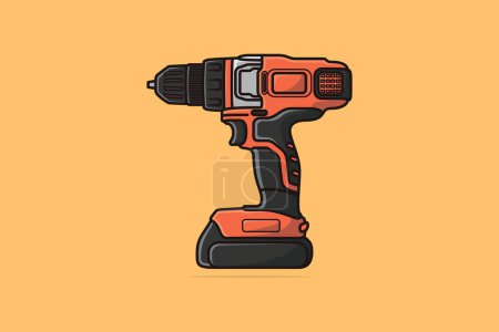 Illustration for Manual Electric Drill with Screwdriver vector illustration. Tools object icon concept. Repairing tool and working tool drill vector design. Wireless drill machine on orange background. - Royalty Free Image