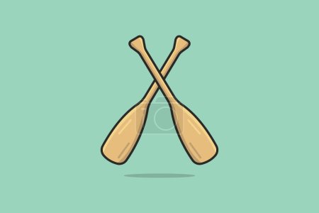 Téléchargez les illustrations : Two Wooden Oars or Paddles in cross sign vector illustration. Water transportation boat object icon concept. Rowing oars, Boat oar, Water sport. Boat oars vector design with shadow. - en licence libre de droit