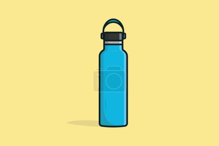 Téléchargez les illustrations : Water Bottle with Carry Strap vector illustration. Drink object icon concept. Bicycle, Sport and Gym drinking water bottle vector design with shadow on yellow background. - en licence libre de droit
