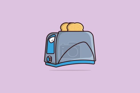 Téléchargez les illustrations : Two Fried Bread Pieces In Toaster vector illustration. Break fast food technology object icon concept. Home Toaster fried bread slices prepared for a breakfast vector design with shadow. - en licence libre de droit