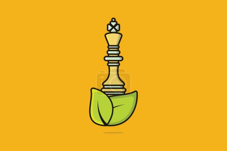 Illustration for King Chess with Green Leaves vector illustration. Sport board game object icon concept. Green leaf and chess icon logo. - Royalty Free Image