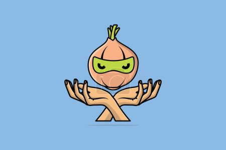 Illustration for Onion Ninja with Hands vector illustration. Food nature icon concept. Onion ninja cartoon character vector design. People hands icon logo. Creative ninja onion and hands logo design. - Royalty Free Image
