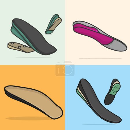 Set of Comfortable Orthotics Shoe Insole Pair, Arch Supports vector illustration. Fashion object icon concept. Collection of insoles for a comfortable and healthy walk vector design with shadow.