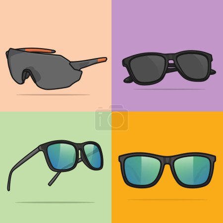 Illustration for Set of Summer Shiny Sun Glasses vector illustration. Summer glasses object icon concept. Summer fashion glasses for motorbike, fashion and traveling with shadow vector design. - Royalty Free Image