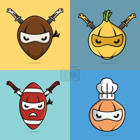 Illustration for Set of vegetables and sport vector illustration.Collection of coconut,onion and rubby ball icon consept. - Royalty Free Image