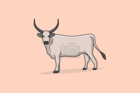 Illustration for Farm Cow Standing on ground vector illustration. Animal nature icon concept. Milk, dairy, farm product design element. Dairy farm cow logo design. - Royalty Free Image
