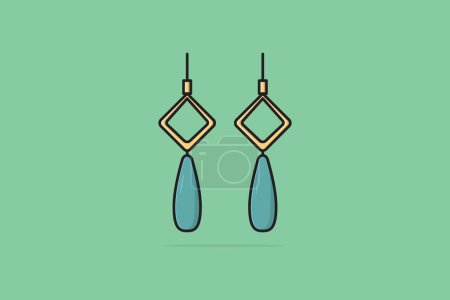 Illustration for Stylish blue and yellow color earrings jewelry vector illustration. Beauty fashion objects icon concept. Women earrings in unique style vector design. Earring with gemstone. - Royalty Free Image