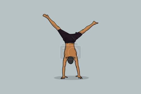 Téléchargez les illustrations : Sport jeune homme faisant du yoga et des exercices de fitness illustration vectorielle. Concept icône du yoga sportif. Mode de vie sain activité physique. - en licence libre de droit