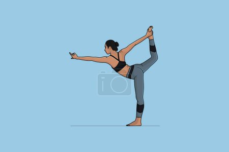 Téléchargez les illustrations : Sport jeune femme faisant du yoga et des exercices de fitness illustration vectorielle. Concept icône du yoga sportif. Mode de vie sain activité physique. - en licence libre de droit