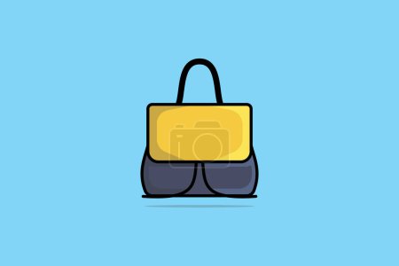 Illustration for Woman Fashion Handbag with black handle vector illustration. Beauty fashion objects icon concept. Glossy bright yellow and grey woman bag design for fashion. - Royalty Free Image