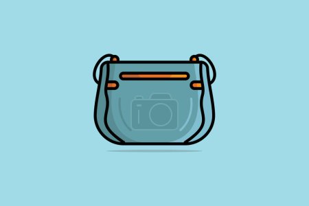 Illustration for Girls Fashion Party Purse vector illustration. Beauty fashion objects icon concept. Elegant ladies bright leather bag vector design on blue background. - Royalty Free Image