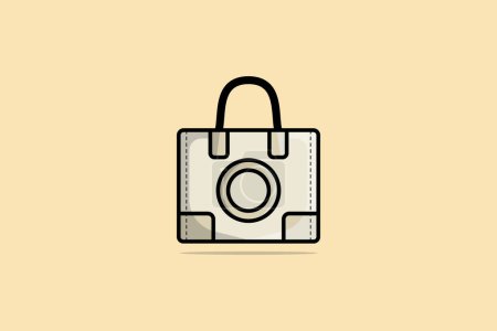 Illustration for Girls Fashion Purse vector illustration. Beauty fashion objects icon concept. Square shape girls handbag with black handle vector design. - Royalty Free Image