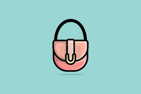 Illustration for Round shape Girls Purse with black handle vector illustration. Beauty fashion objects icon concept. New arrival women fashion bag vector design. - Royalty Free Image