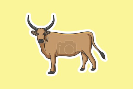 Illustration for Farm Cow Standing on Ground Sticker vector illustration. Animal nature icon concept. Dairy farm product design element. Dairy farm cow sticker logo design. - Royalty Free Image