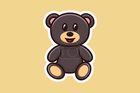Sitting Teddy Bear Front View Sticker vector logo design. Animal nature icon design concept. Bear cartoon character sticker design logo with shadow.
