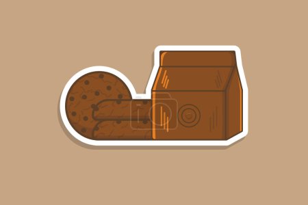 Cookies Delivery Paper Bag with Chocolate Chip Cookies Sticker vector illustration. Food object icon concept. Home and Restaurant breakfast food sticker vector design with shadow.
