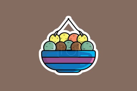 Illustration for Delicious Ice Cream Cup Sticker vector illustration. Summer food and ice cream object icon concept. Ice cream plastic cup sticker vector design with shadow. - Royalty Free Image