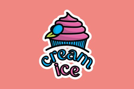 Illustration for Summer Ice Cream Cup Sticker vector illustration. Summer food and ice cream object icon concept. Ice cream paper cup sticker vector design with shadow. - Royalty Free Image