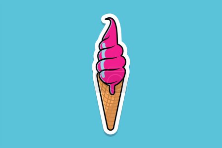 Illustration for Summer Melting Ice Cream Cone Sticker vector illustration. Summer food and ice cream object icon concept. Ice cream cone sticker design icon logo with shadow. - Royalty Free Image