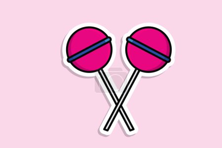 Lollipops Stick Candy vector illustration. Food object icon concept. Colorful sweet lollipops candies on stick sticker design icons logo with shadow.
