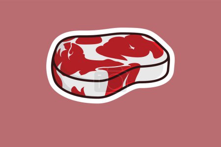 Barbecue Grill Steak Raw Meat Sticker design vector illustration. Food object icon concept. Slice of steak, fresh meat sticker logo. Uncooked pork chop vector design.
