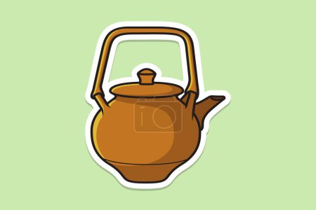 Orange Teapot sticker design vector illustration. Kitchen interior object icon concept. Breakfast Teapot with closed lid sticker design with shadow. Restaurant kettle icon logo.