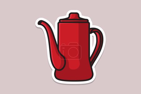 Red Teapot sticker design vector illustration. Kitchen interior object icon concept. Breakfast Teapot with closed lid sticker design on blue background. Restaurant kettle icon logo.