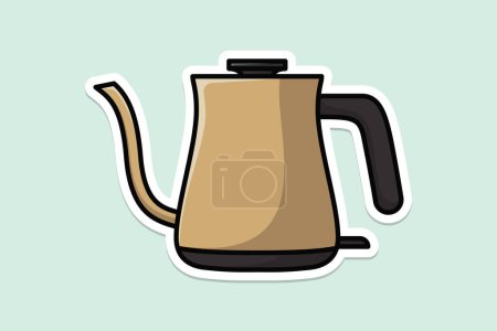 Unique Style Kettle sticker design vector illustration. Kitchen interior object icon concept. Kitchen Teapot with closed lid sticker design with shadow. Restaurant kettle icon logo.