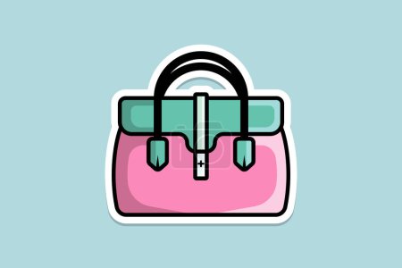 Illustration for Women Evening Party bag or purse sticker design vector illustration. Beauty fashion objects icon concept. Girls fashion purse sticker design icon logo isolated on blue background. - Royalty Free Image