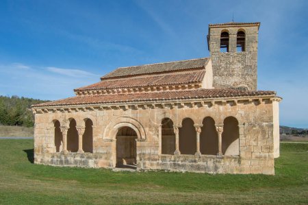 set of the hermitage with apse, tower and Romanesque arches of Our Lady of Las Vegas in Pedraza, province of Segovia. Spain