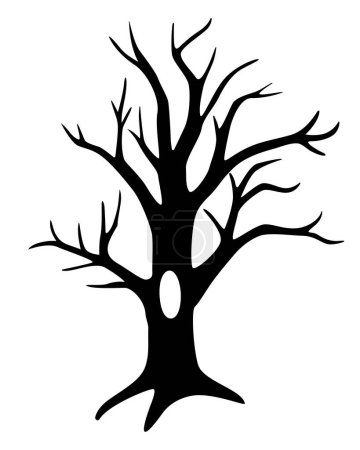 Ilustración de Árbol sin hojas con un hueco - silueta vectorial para un logotipo, signo o plantilla. Árbol de invierno, planta sin follaje Para imprimir, para cortar - Imagen libre de derechos