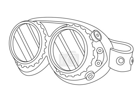 Lunettes de sécurité dans le style steampunk - image vectorielle linéaire pour la coloration. Les grandes lignes. Lunettes Steampunk avec lentilles rondes pour un livre de coloriage