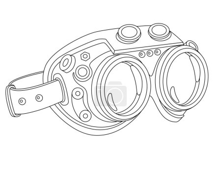 Lunettes de sécurité dans le style steampunk - image vectorielle linéaire pour colorier le logo ou le pictogramme. Les grandes lignes. Lunettes de sécurité Steampunk avec lentilles rondes pour un livre de coloriage