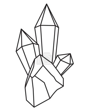 Crystals, druses with faceted stones - vector linear image for logo, pictogram or coloring. Outline. Crystals, magic of stones - drawing for coloring book