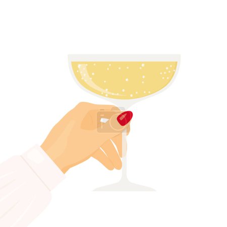 Téléchargez les illustrations : Main de femme tient verre de champagne, acclamations, fête, célébration du Nouvel An Illustration vectorielle - en licence libre de droit