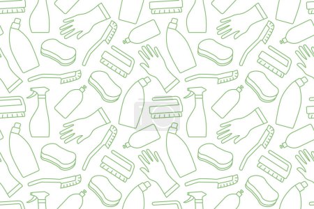 Téléchargez les illustrations : Seamless pattern with home cleaning products or cleaning services concept- vector illustration - en licence libre de droit
